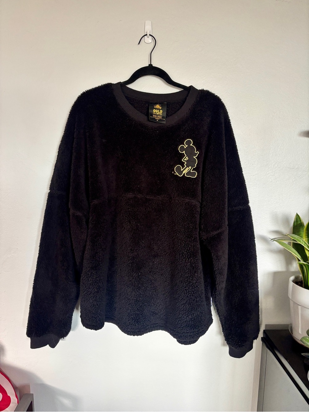 Disney Black Plush Crewneck with Yellow Outline Mickey